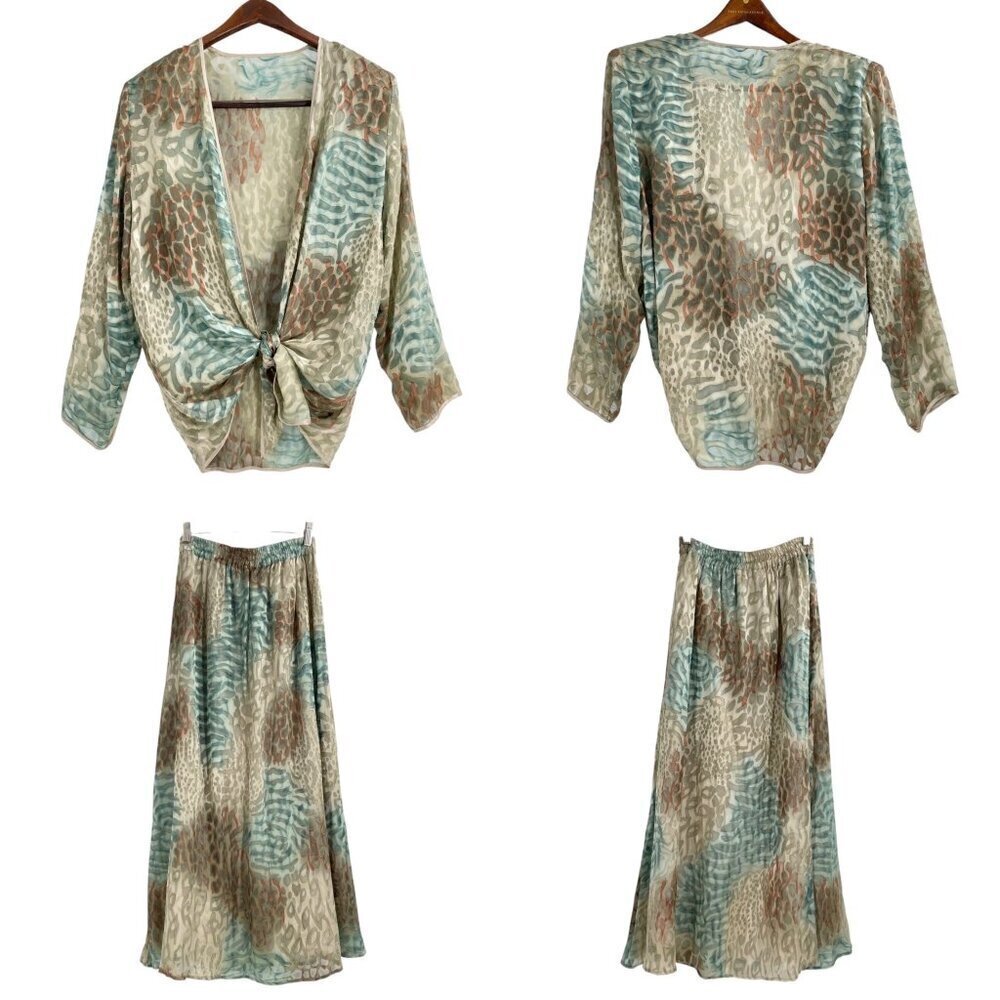 Vintage Aliki Yamani Animal Print Silk Rayon Two Piece Outfit Womens Medium Y2K